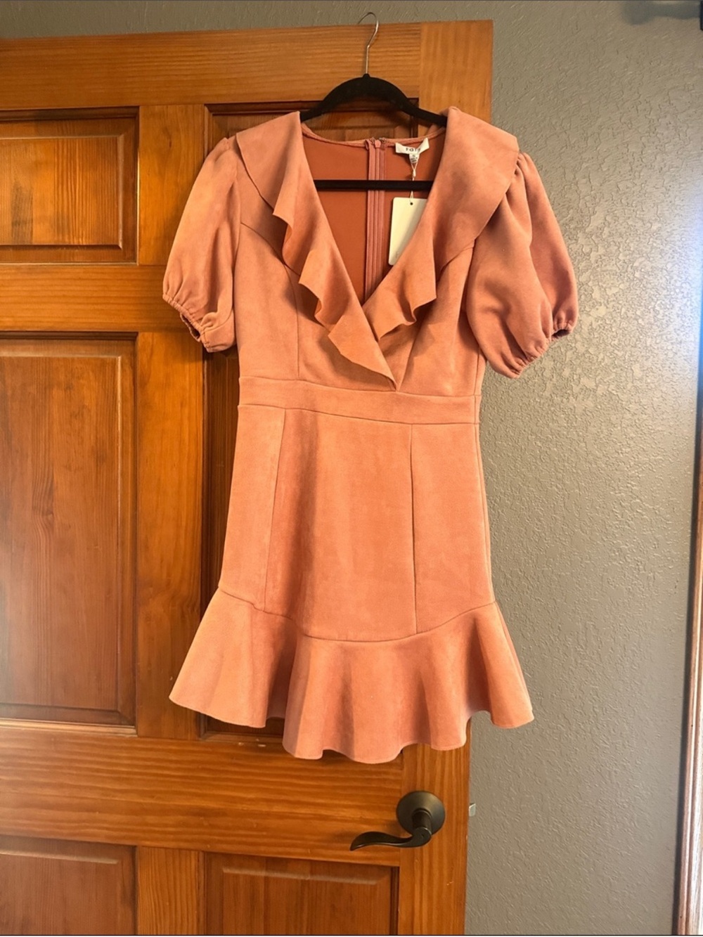 Fate Dusty Rose Ruffle V-Neck Mini Dress - Picture 2 of 8